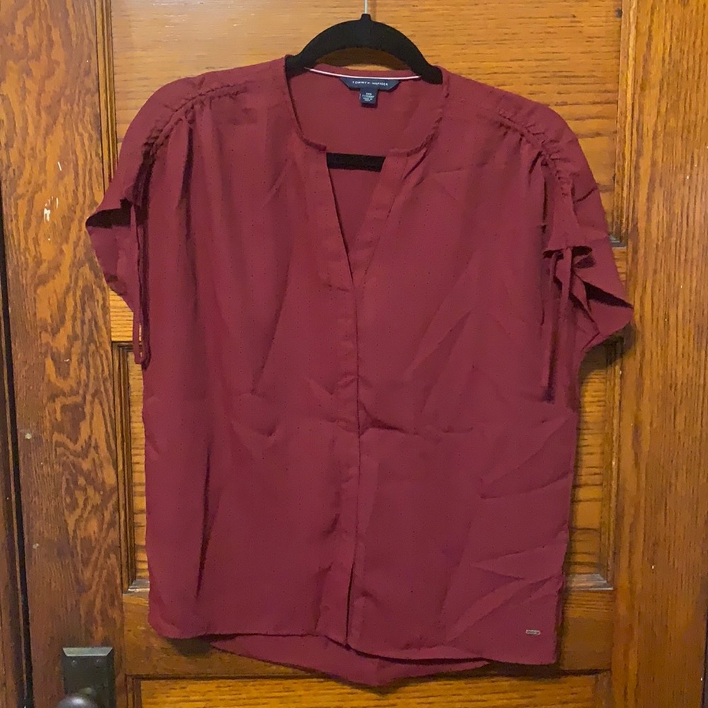Tommy Hilfiger Polka Dot Maroon Blouse